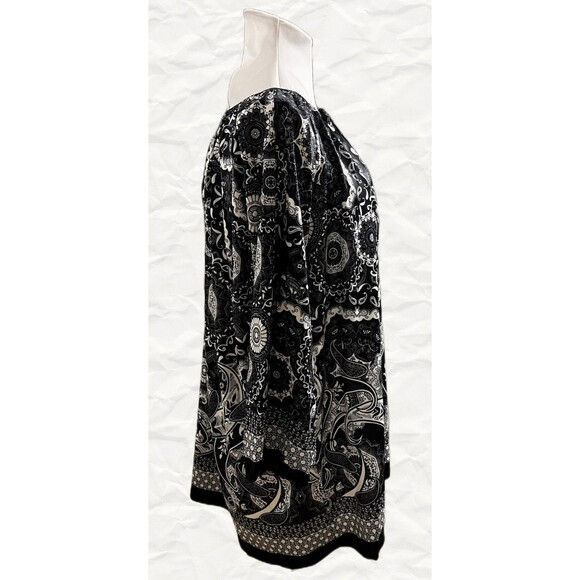 SUNNY LEIGH Women’s Black/White Medallion 3/4 Sleeve Peasant Blouse Size 1X NWT - Picture 4 of 7